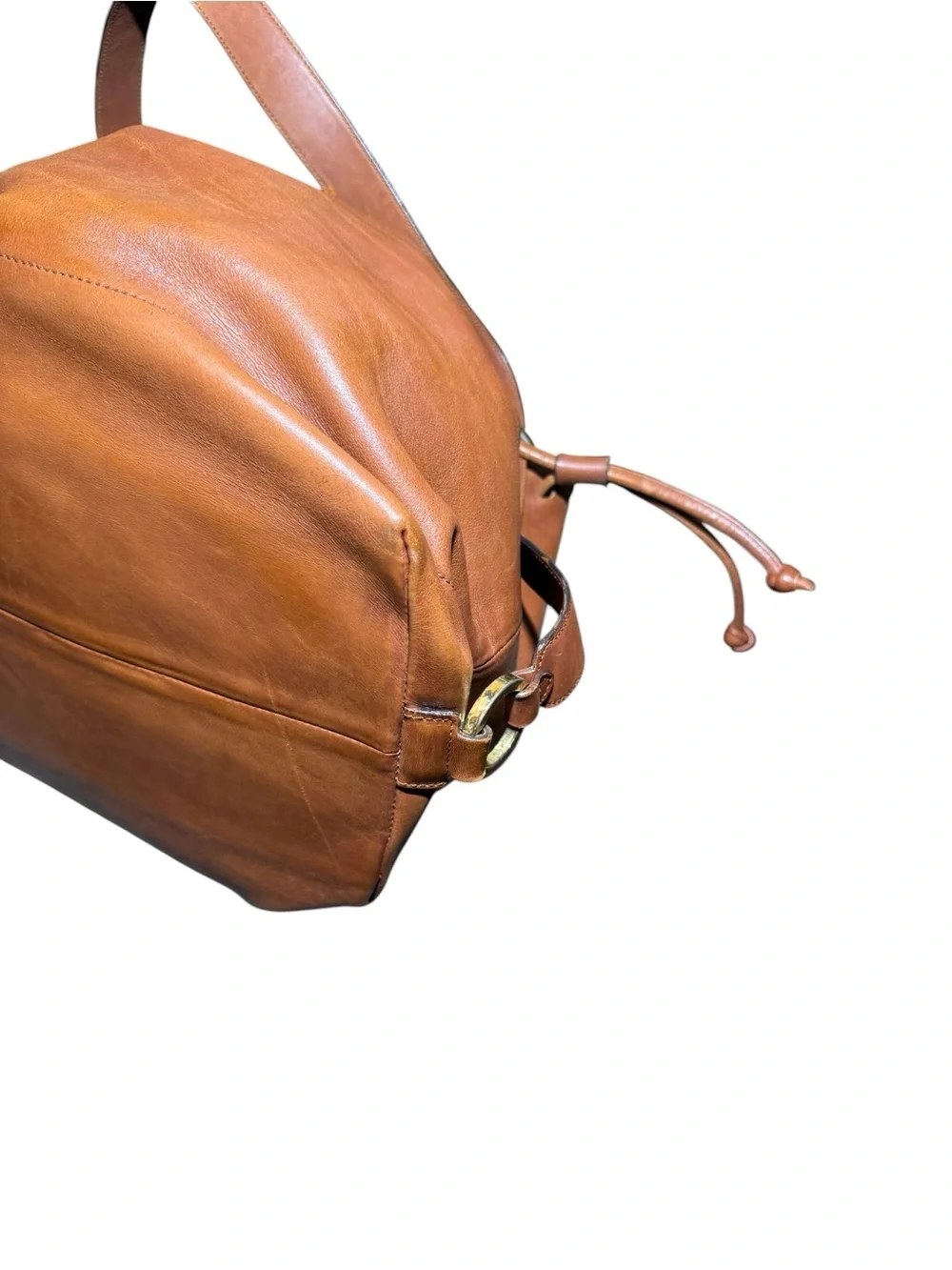 Salvatore Ferragamo Cognac Brown  Leather Drawstring Bucket Bag Auth